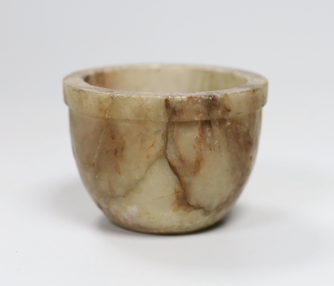 A Chinese jade hairpin, 21cm, a hardstone plaque, and an alabaster bowl
